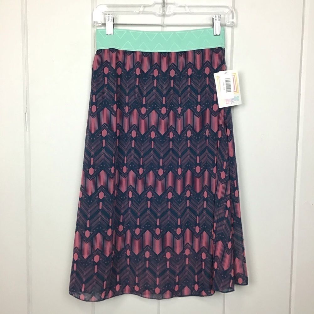 LulaRoe Lola Skirt NWT Turquoise & Pink Lined Skirt, Size XS
